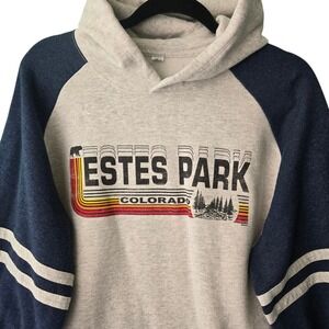 BCA Estes Park Colorado Retro Graphic Raglan Hoodie Gray Navy Blue Mens XL